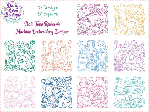 Bath Time For Baby Redwork Machine Embroidery Designs