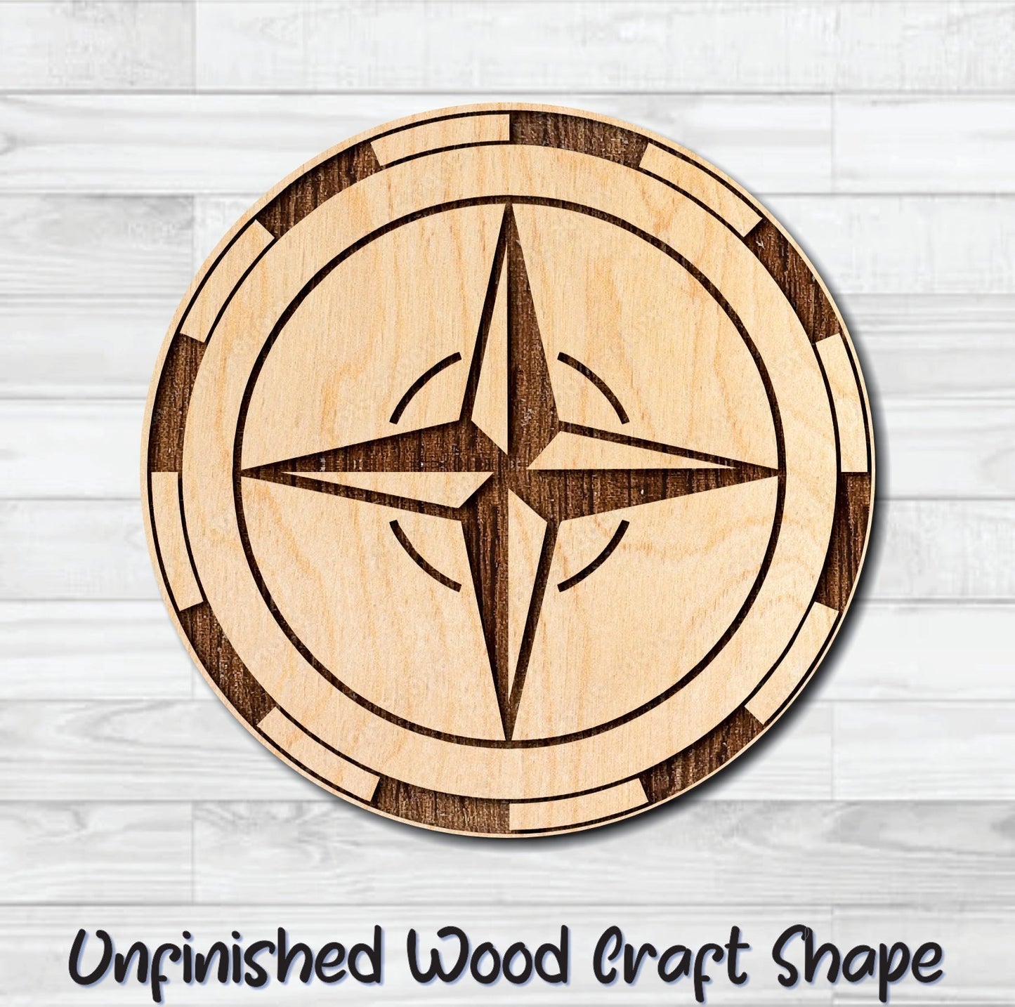 Compass Nautical 8 Unfinished Wood Shape Blank Laser Engraved Cut Out Woodcraft Craft Supply
