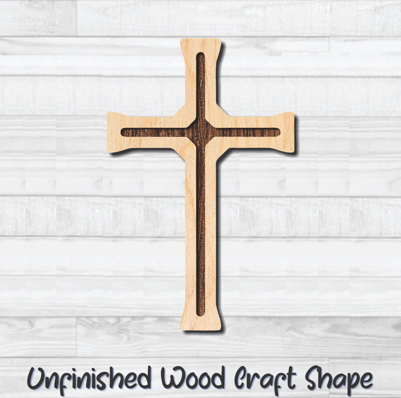 Cross Christian Religion 10 Unfinished Wood Shape Blank Laser Engraved Cutout Woodcraft Craft Supply