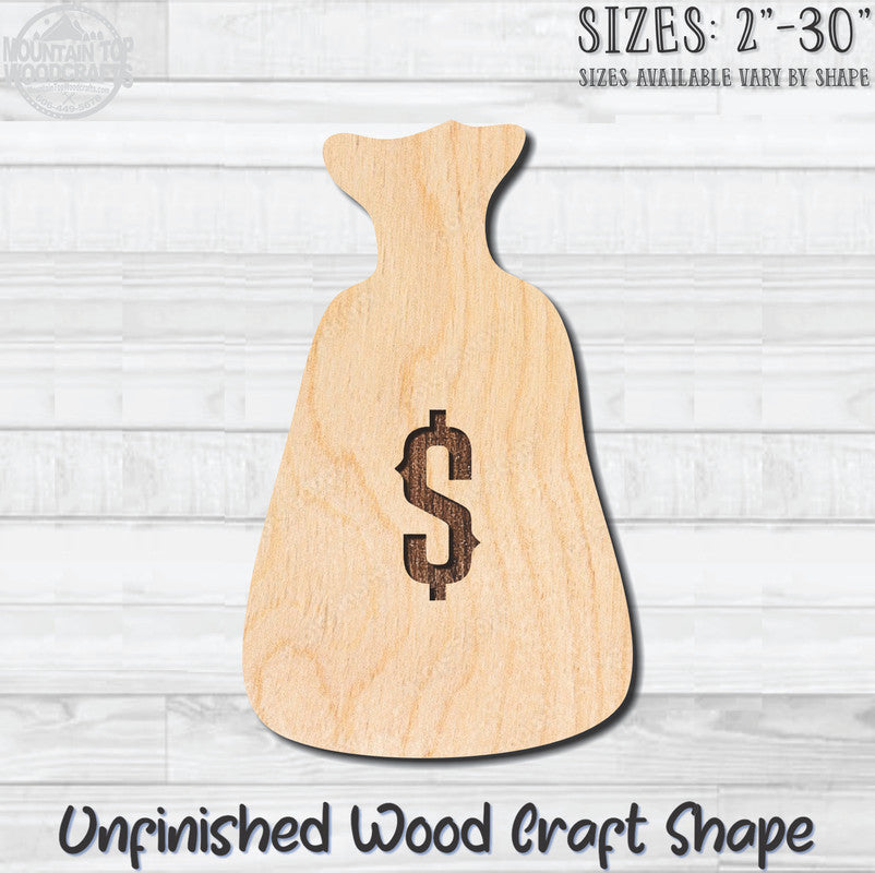 Money Bag Bank Unfinished Wood Shape Blank Laser Engraved Cutout Woodcraft Craft Supply
