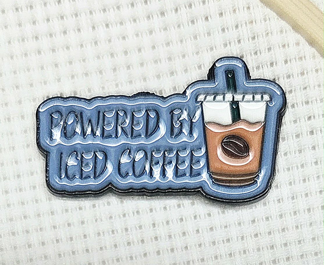 Powered By Iced Coffee Enamel Magnetic Needle Minder / Needle Keeper