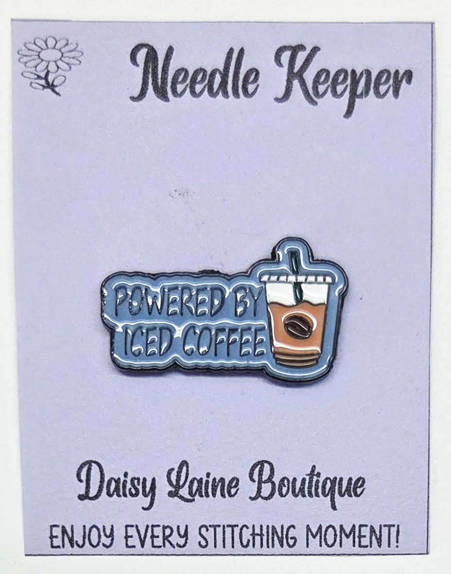 Powered By Iced Coffee Enamel Magnetic Needle Minder / Needle Keeper