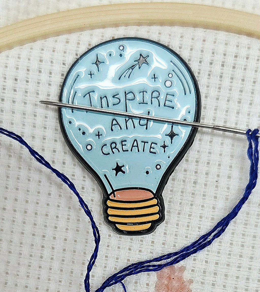 Inspire and Create Lightbulb Enamel Magnetic Needle Minder / Needle Keeper