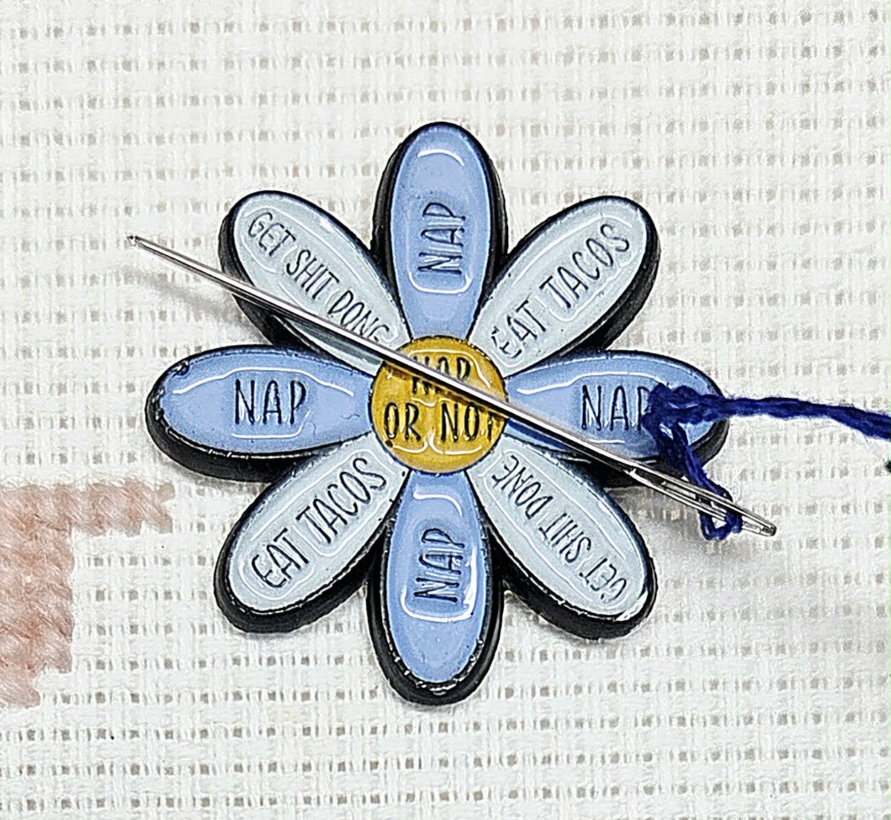 Nap Or Not Daisy Enamel Magnetic Needle Minder / Needle Keeper