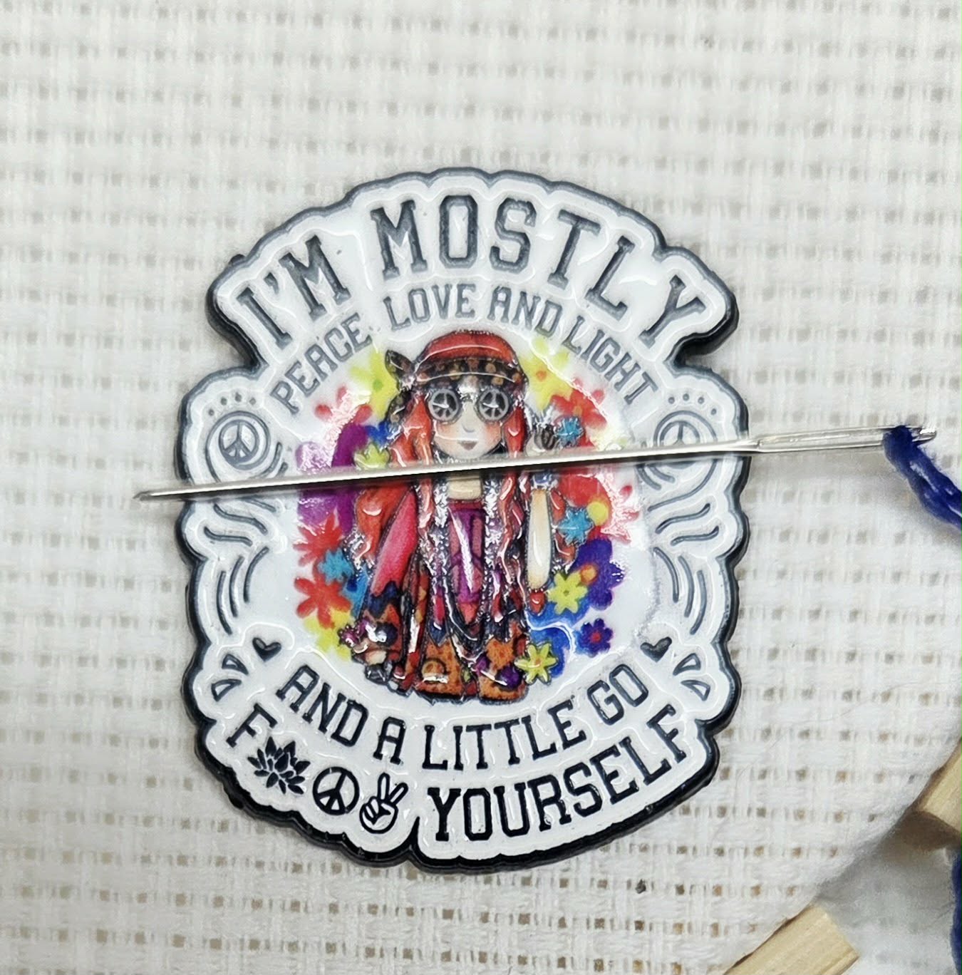 Hippie I'm Mostly Peace Enamel Magnetic Needle Minder / Needle Keeper