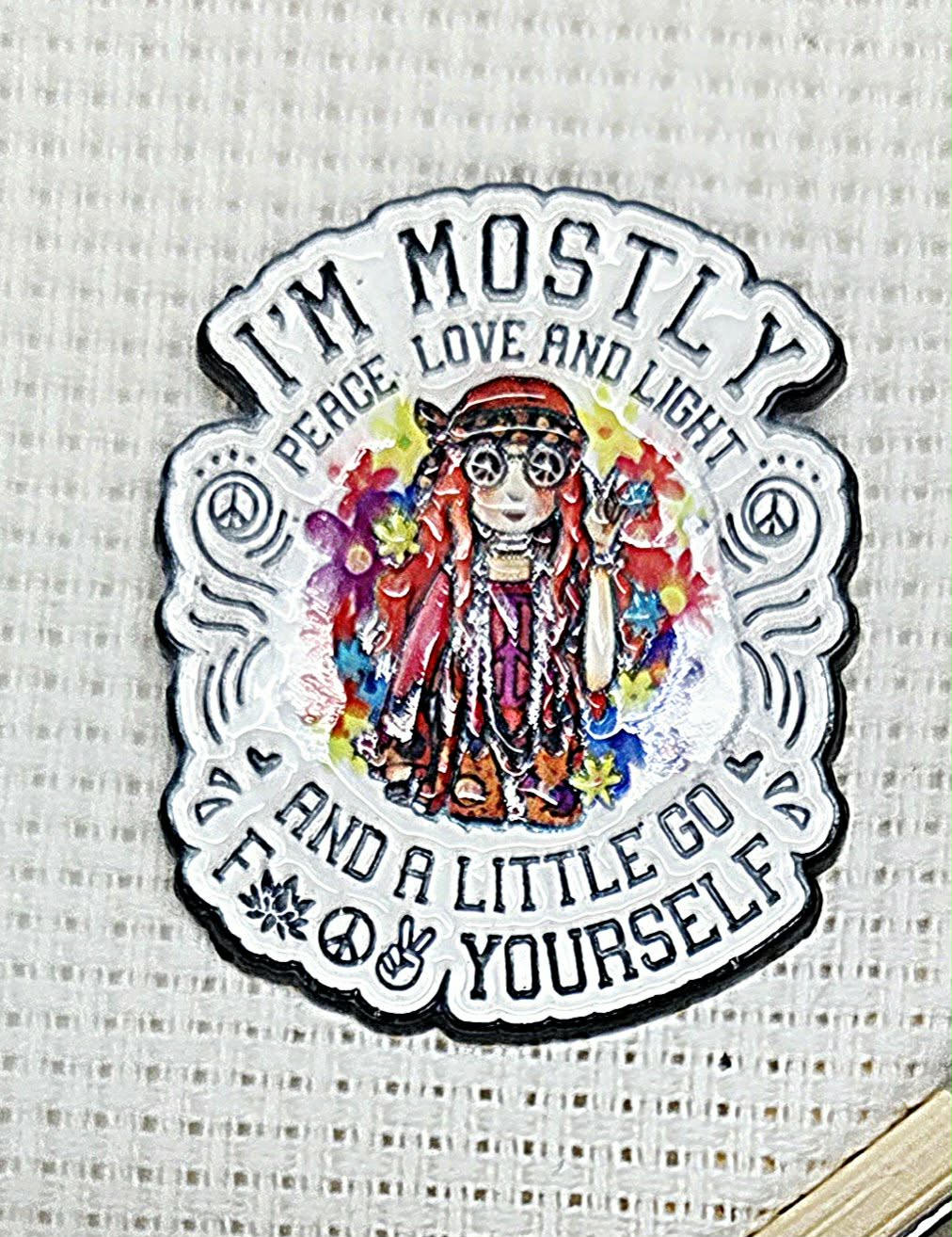 Hippie I'm Mostly Peace Enamel Magnetic Needle Minder / Needle Keeper