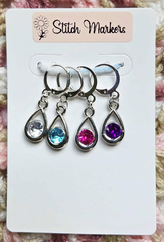 Gem Teardrop Stitch Markers / Progress Keepers for Amigurumi, Crochet & Knitting - Set of 4