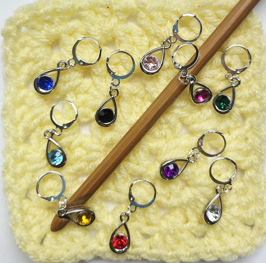 Gem Teardrop Stitch Markers / Progress Keepers for Amigurumi, Crochet & Knitting - Set of 4