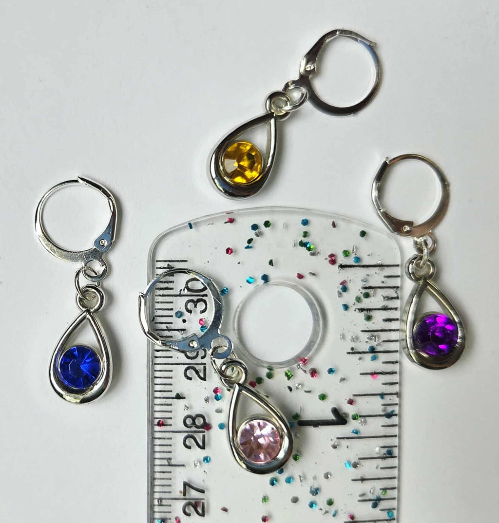 Gem Teardrop Stitch Markers / Progress Keepers for Amigurumi, Crochet & Knitting - Set of 4