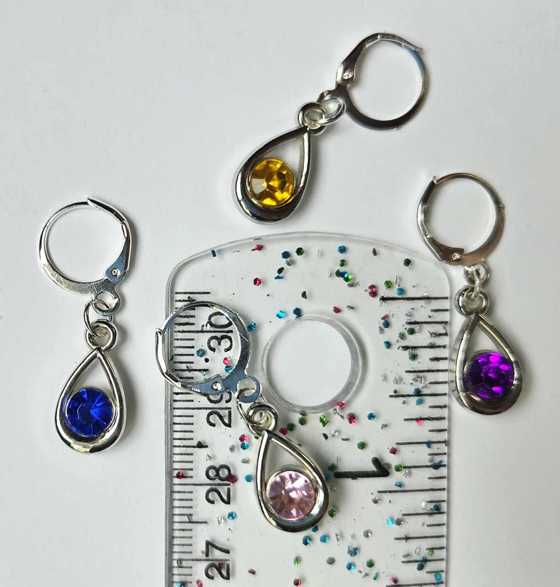 Gem Teardrop Stitch Markers / Progress Keepers for Amigurumi, Crochet & Knitting - Set of 4