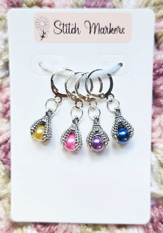 Dragon Claw Pearl Stitch Markers / Progress Keepers for Amigurumi, Crochet & Knitting - Set of 4