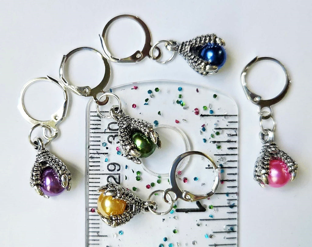 Dragon Claw Pearl Stitch Markers / Progress Keepers for Amigurumi, Crochet & Knitting - Set of 4