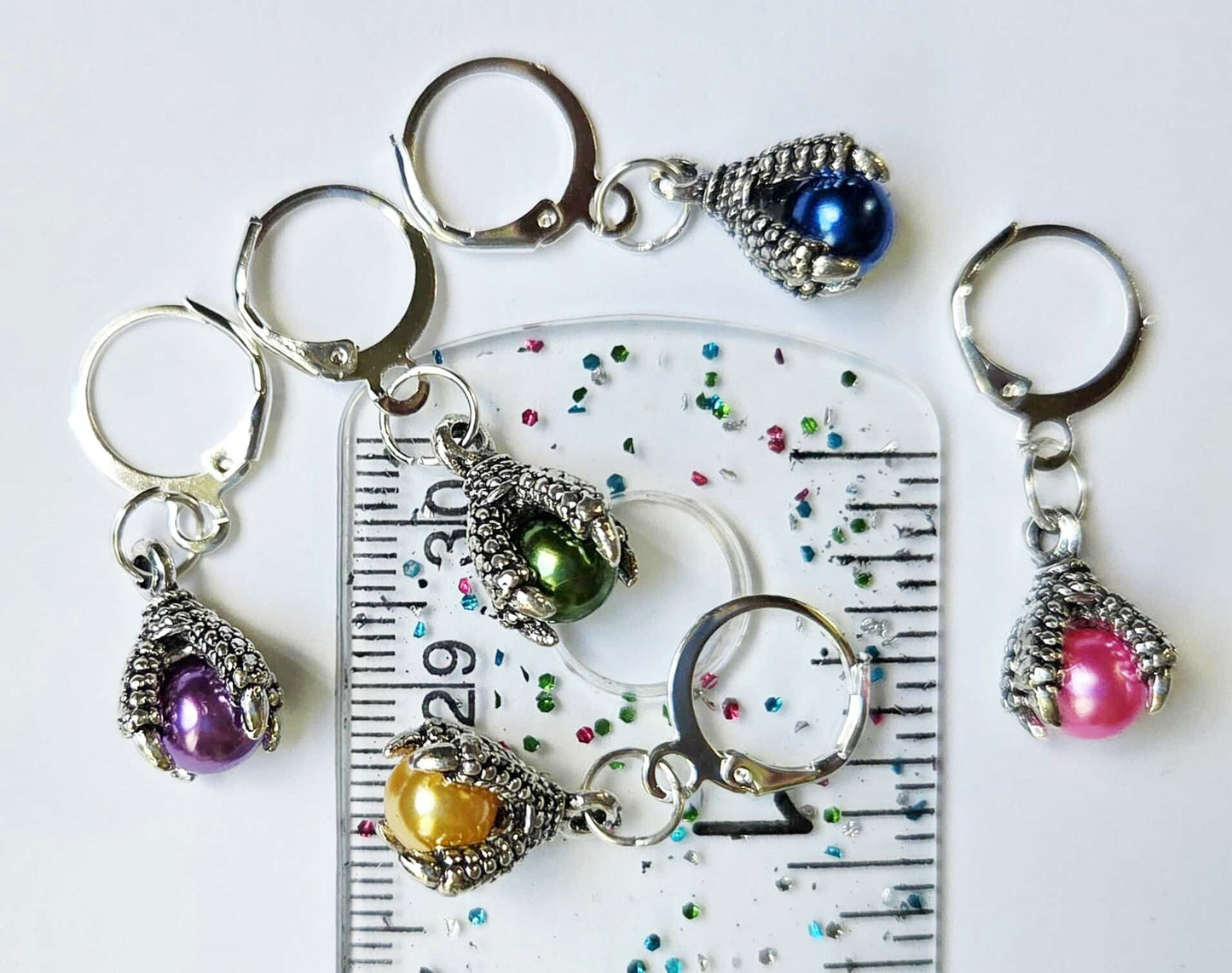 Dragon Claw Pearl Stitch Markers / Progress Keepers for Amigurumi, Crochet & Knitting - Set of 4