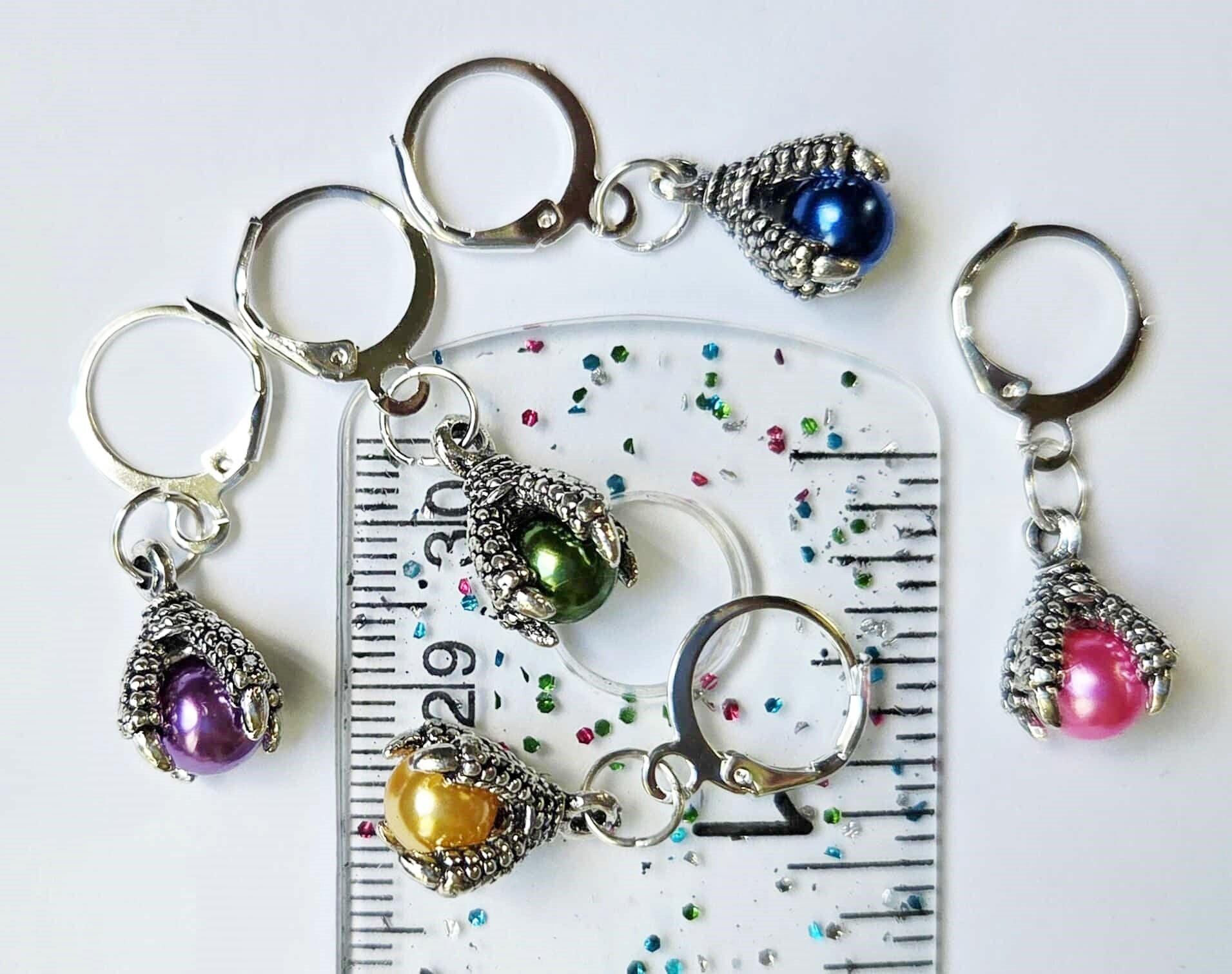 Dragon Claw Pearl Stitch Markers / Progress Keepers for Amigurumi, Crochet & Knitting - Set of 4