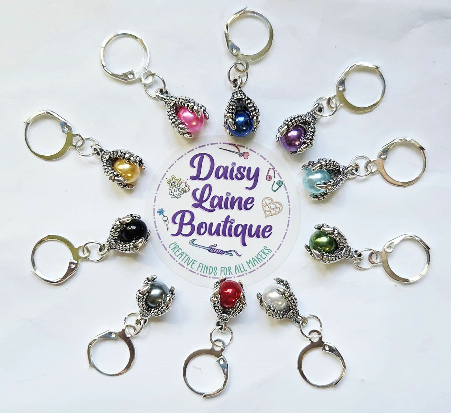 Dragon Claw Pearl Stitch Markers / Progress Keepers for Amigurumi, Crochet & Knitting - Set of 4