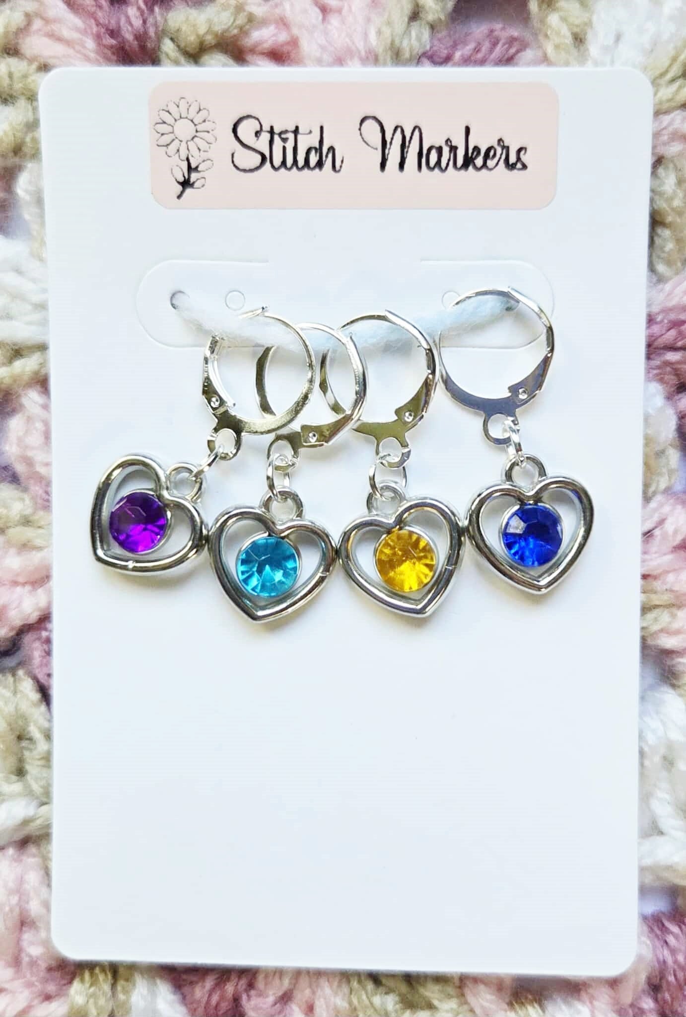 Heart Gemstone Stitch Markers / Progress Keepers for Amigurumi, Crochet & Knitting - Set of 4