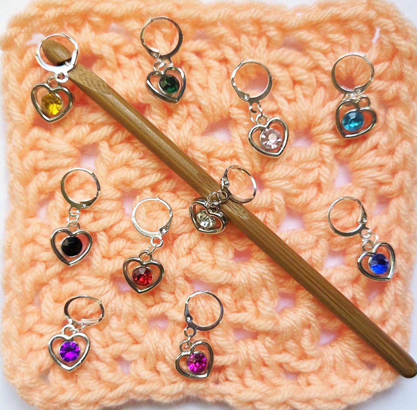 Heart Gemstone Stitch Markers / Progress Keepers for Amigurumi, Crochet & Knitting - Set of 4