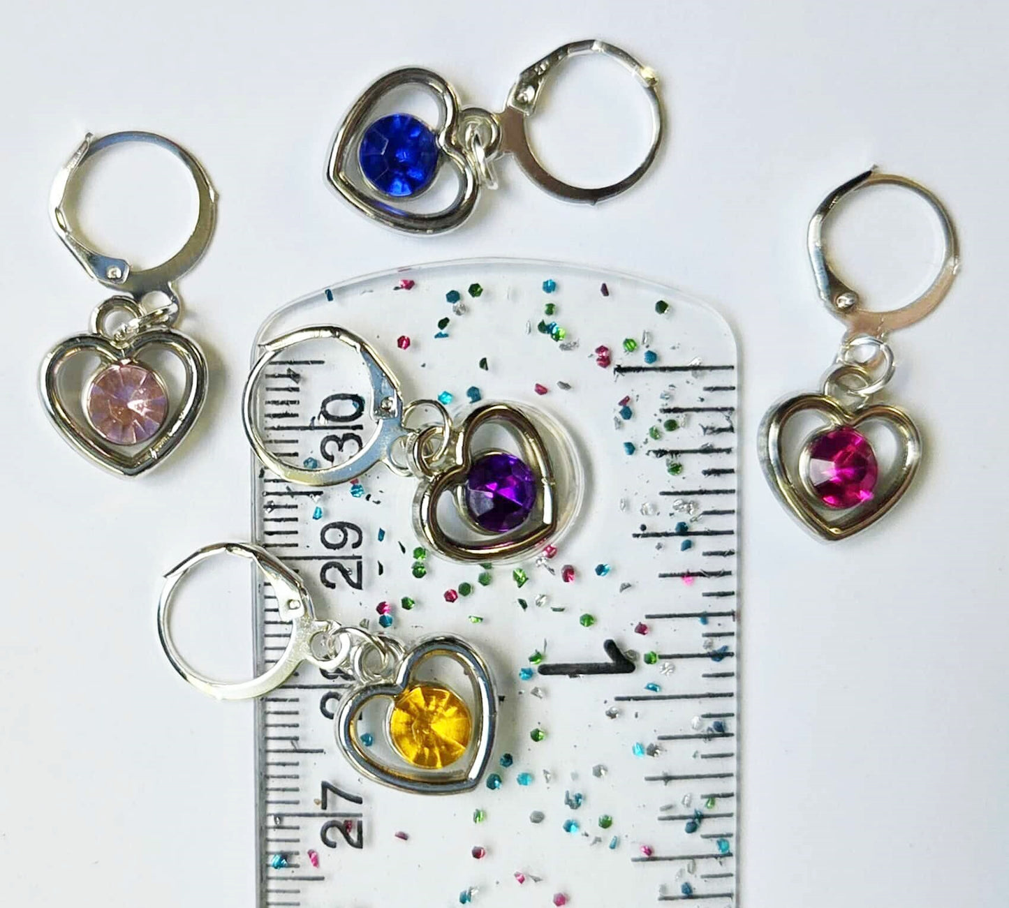 Heart Gemstone Stitch Markers / Progress Keepers for Amigurumi, Crochet & Knitting - Set of 4