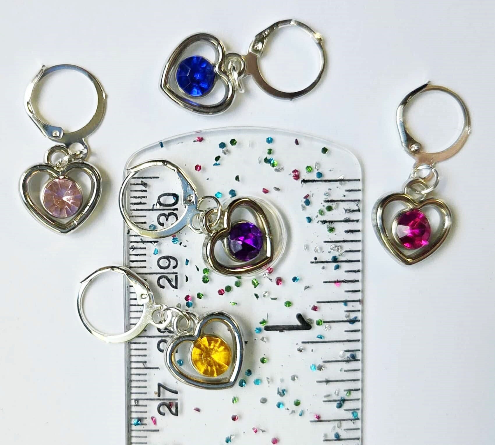 Heart Gemstone Stitch Markers / Progress Keepers for Amigurumi, Crochet & Knitting - Set of 4