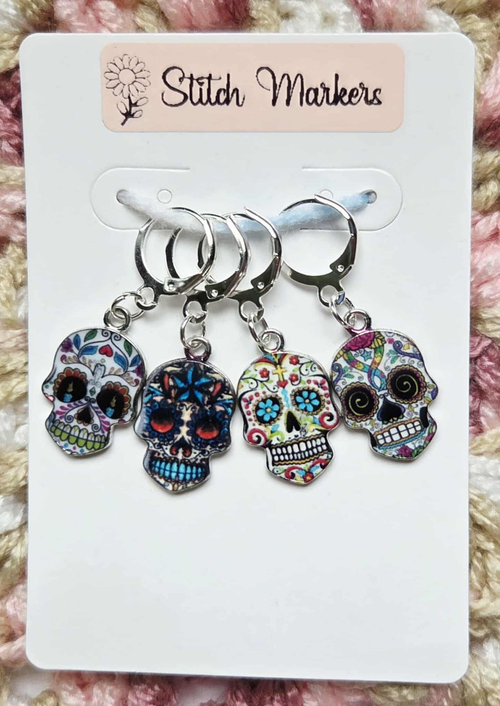 Sugar Skull Calaveras Stitch Markers / Progress Keepers for Amigurumi, Crochet & Knitting - Set of 4