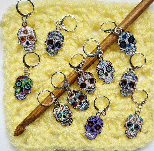 Sugar Skull Calaveras Stitch Markers / Progress Keepers for Amigurumi, Crochet & Knitting - Set of 4