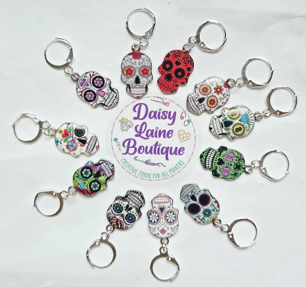 Sugar Skull Calaveras Stitch Markers / Progress Keepers for Amigurumi, Crochet & Knitting - Set of 4