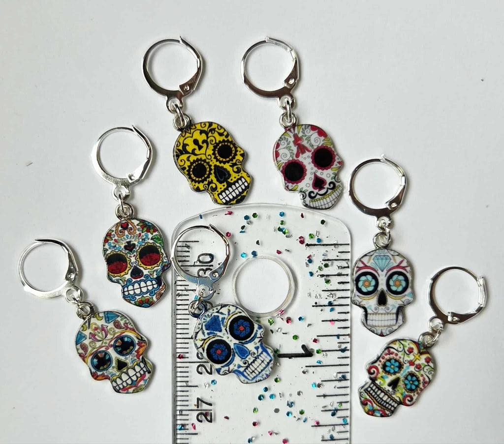 Sugar Skull Calaveras Stitch Markers / Progress Keepers for Amigurumi, Crochet & Knitting - Set of 4