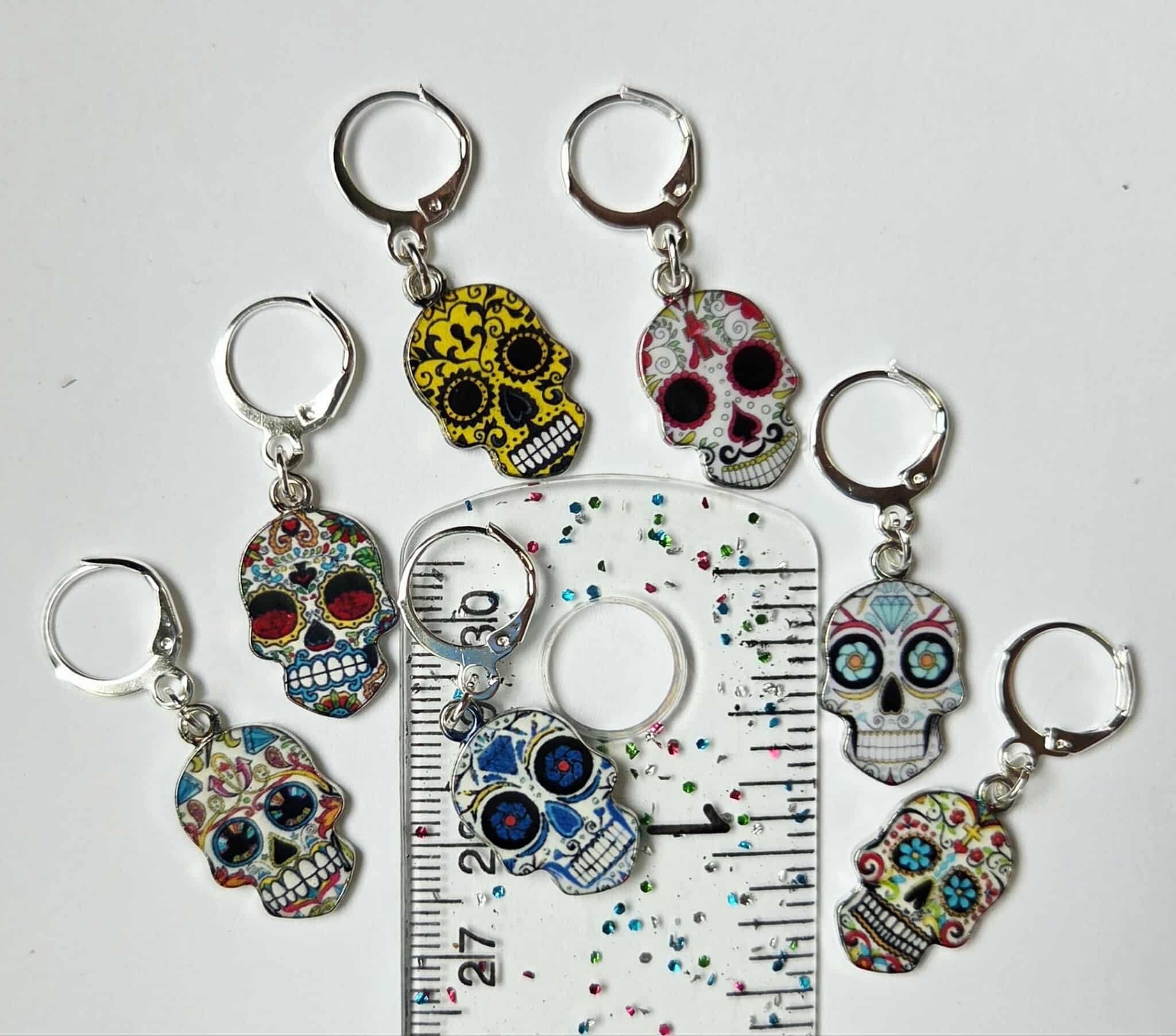 Sugar Skull Calaveras Stitch Markers / Progress Keepers for Amigurumi, Crochet & Knitting - Set of 4
