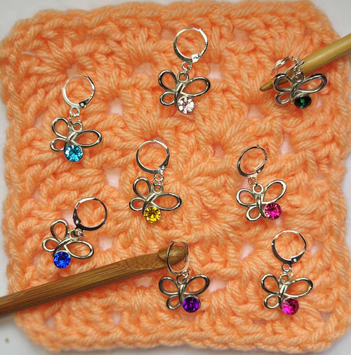 Butterfly Gem Stitch Markers / Progress Keepers for Amigurumi, Crochet & Knitting - Set of 4
