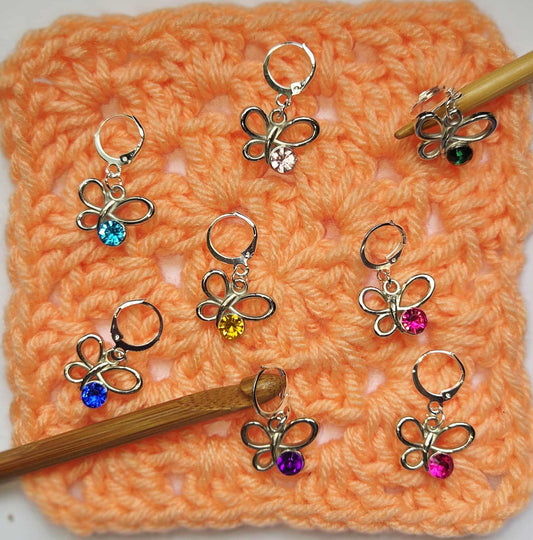 Butterfly Gem Stitch Markers / Progress Keepers for Amigurumi, Crochet & Knitting - Set of 4