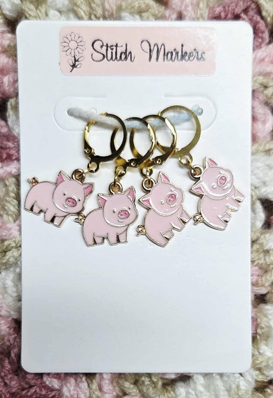 Pig Stitch Markers / Progress Keepers for Amigurumi, Crochet & Knitting - Set of 4