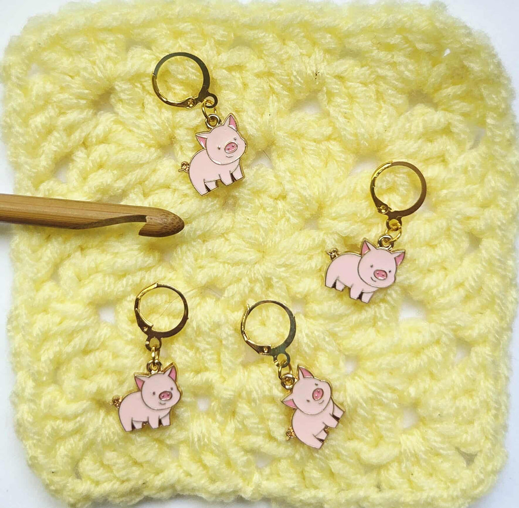Pig Stitch Markers / Progress Keepers for Amigurumi, Crochet & Knitting - Set of 4