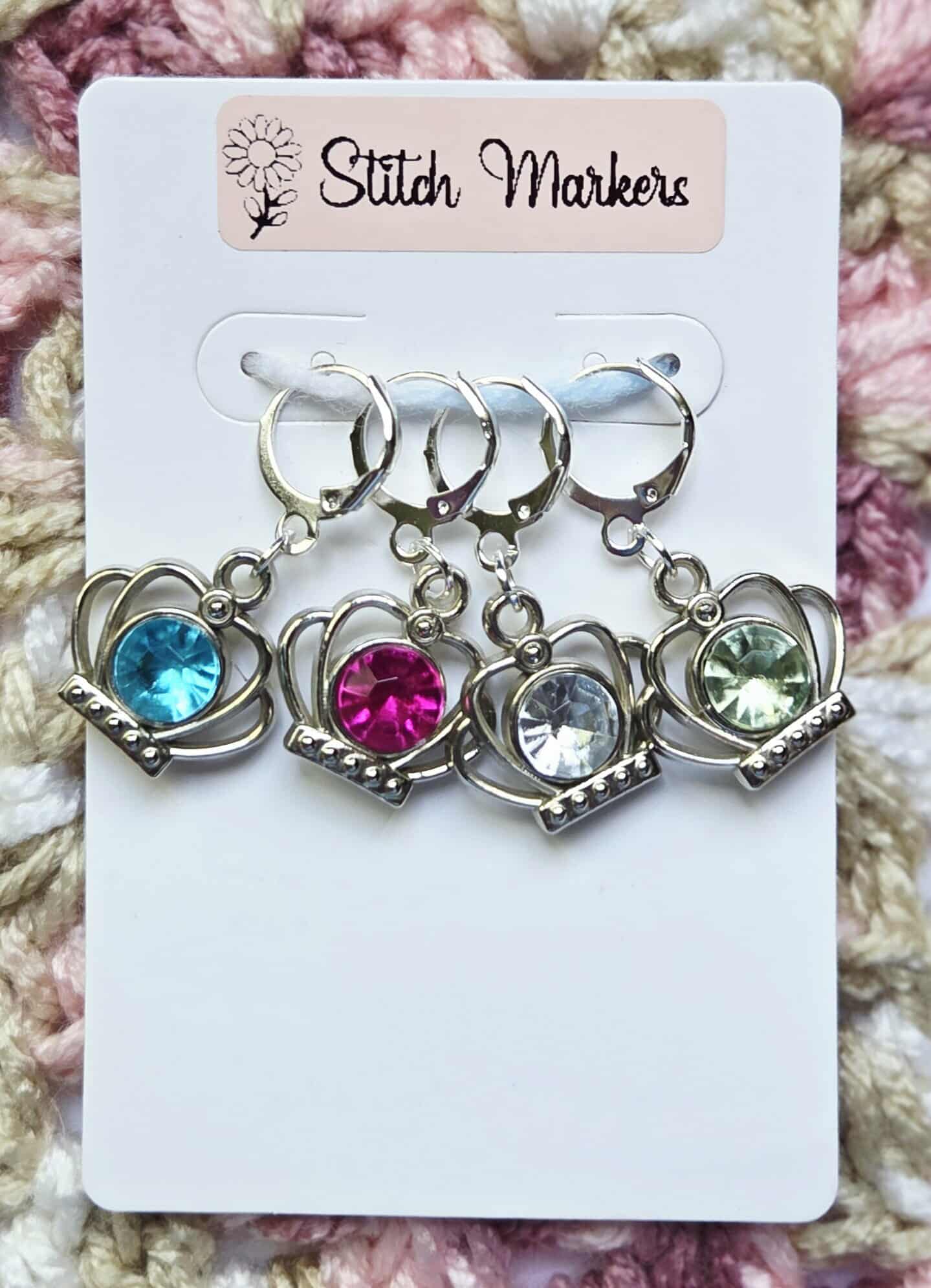 Crown Gem Stitch Markers / Progress Keepers for Amigurumi, Crochet & Knitting - Set of 4