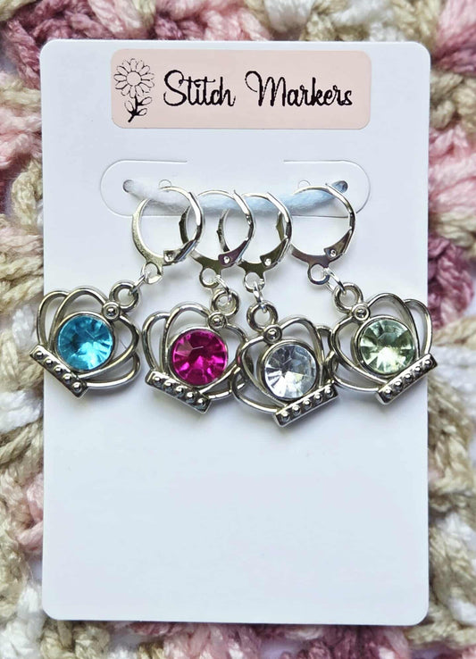 Crown Gem Stitch Markers / Progress Keepers for Amigurumi, Crochet & Knitting - Set of 4