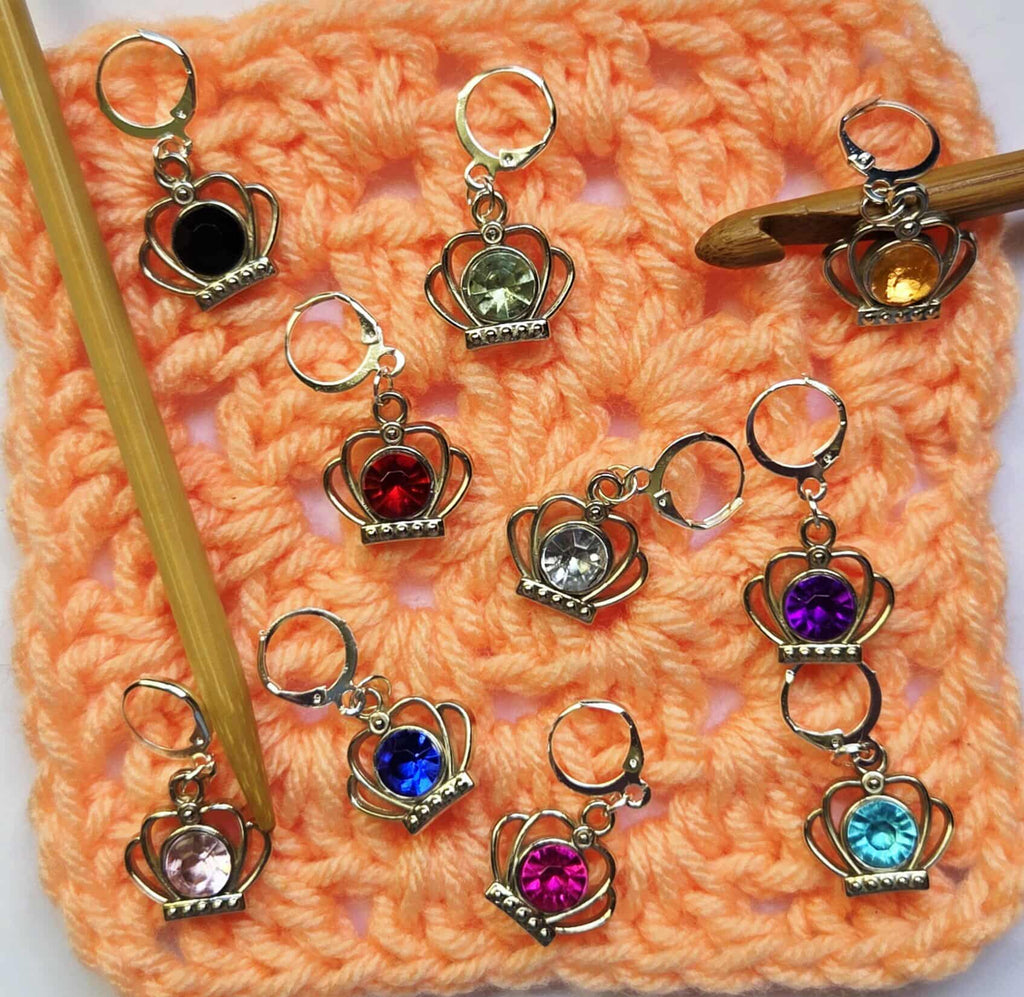 Crown Gem Stitch Markers / Progress Keepers for Amigurumi, Crochet & Knitting - Set of 4