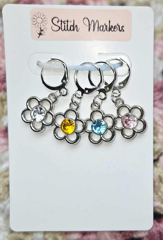 Flower Gem Stitch Markers / Progress Keepers for Amigurumi, Crochet & Knitting - Set of 4