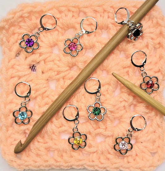 Flower Gem Stitch Markers / Progress Keepers for Amigurumi, Crochet & Knitting - Set of 4